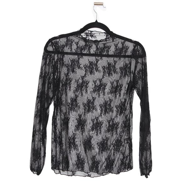 Black Floral Lace Layering Top Long Sleeve Size XL - Picture 4 of 5
